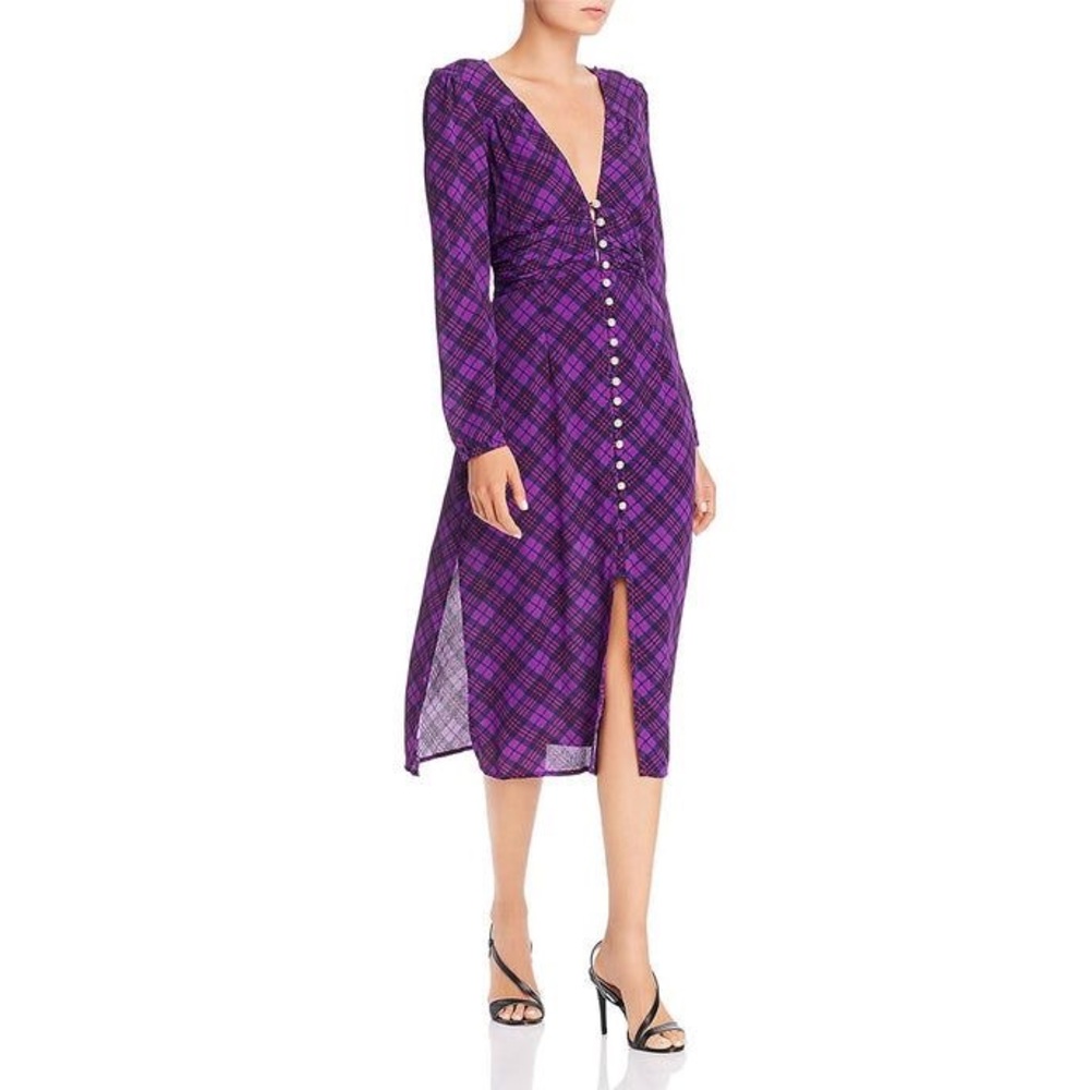 RAHI Trista Puff Sleeve Plaid Midi Dress
